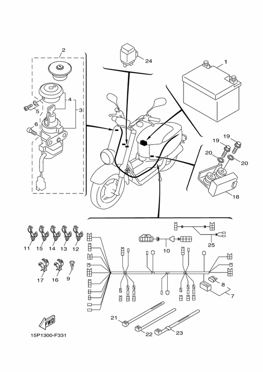 Yamaha 3B3-83350-00 Flasher Relay Assy — shown on the Electrical 2 parts diagram