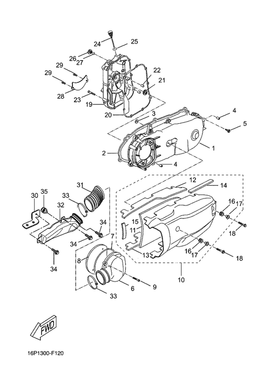 Yamaha 1B9-E5492-00 Cover — shown on the Crankcase Cover 1 parts diagram
