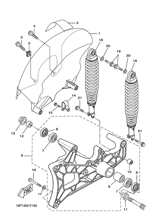 Yamaha 90105-10X03 Bolt, Flange — shown on the Rear Arm & Suspension parts diagram