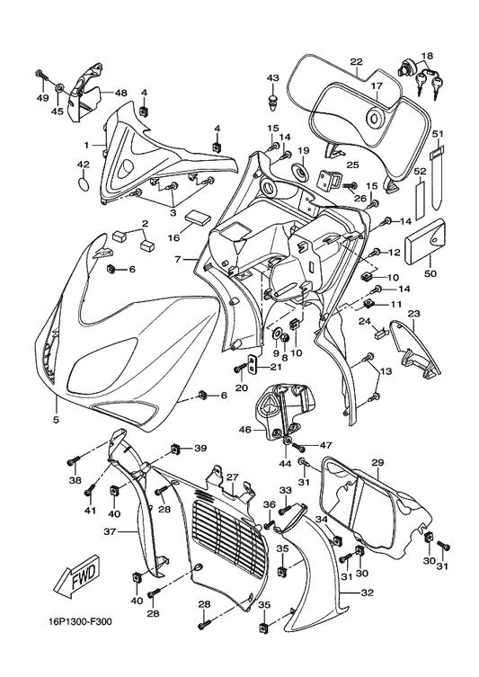 Yamaha 4SB-F174X-10 . Damper — shown on the Leg Shield parts diagram