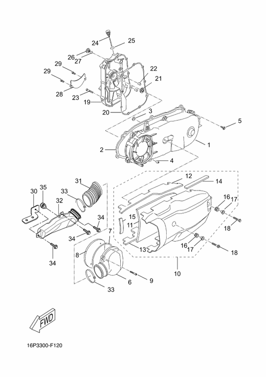 Yamaha 1B9-E5411-10 Cover, Crankcase 1 — shown on the Crankcase Cover 1 parts diagram