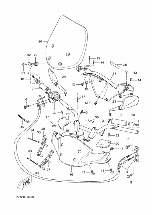 Yamaha 5SE-F117G-20 Protector — shown on the Steering Handle & Cable parts diagram