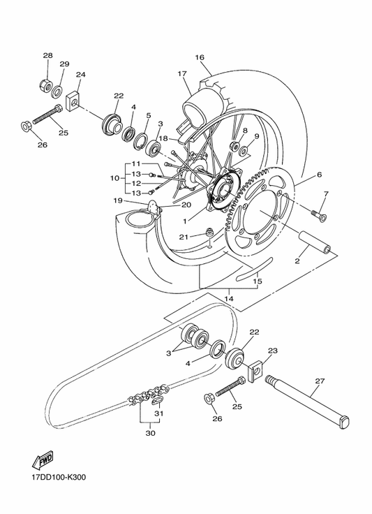Yamaha 90201-22022 Washer, Plate — shown on the Rear Wheel parts diagram