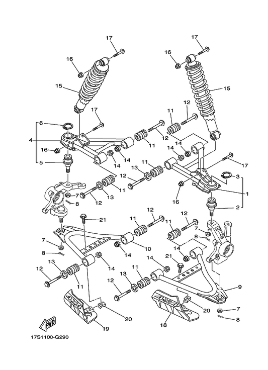 Yamaha 1CT-F3350-10 Shock Absorber Assy — shown on the Front Suspension & Wheel parts diagram