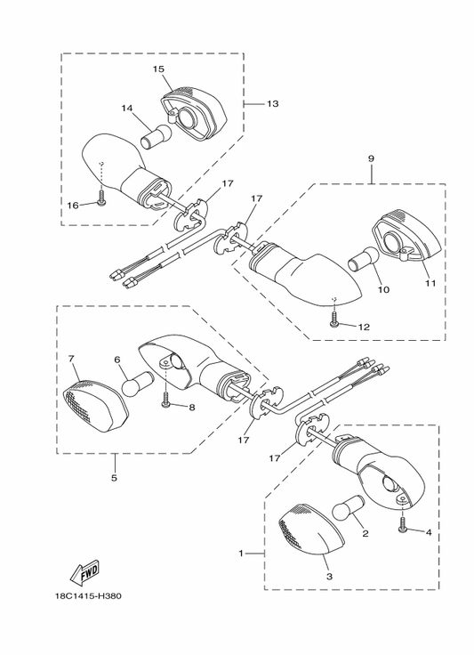 Yamaha 3D9-H3340-10 Rear Flasher Light Assy 2 — shown on the Flasher Light parts diagram