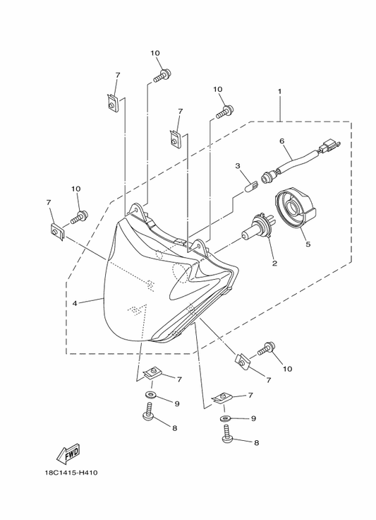 Yamaha 18C-H4397-00 . Cover, Socket — shown on the Headlight parts diagram