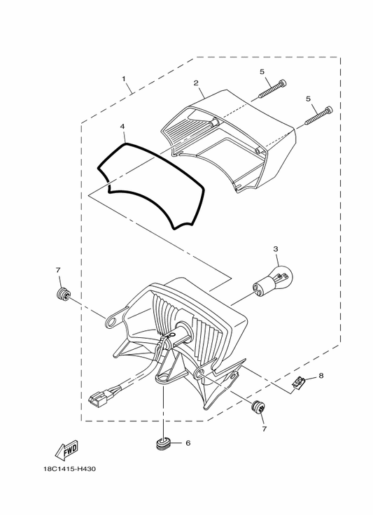 Yamaha 18C-H4721-01 . Lens, Taillight — shown on the Taillight parts diagram