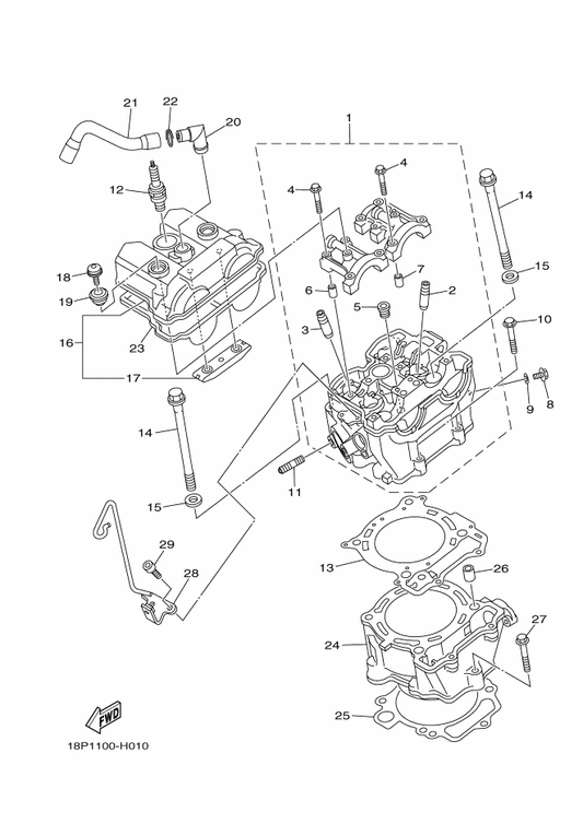 Yamaha 18P-11101-19 Cylinder Head Assy — shown on the Cylinder parts diagram