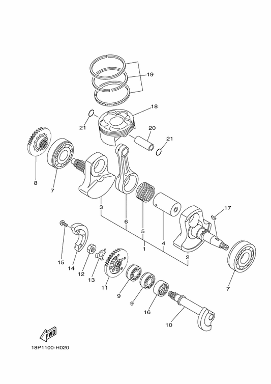 Yamaha 18P-11422-00 . Crank 2 — shown on the Crankshaft & Piston parts diagram