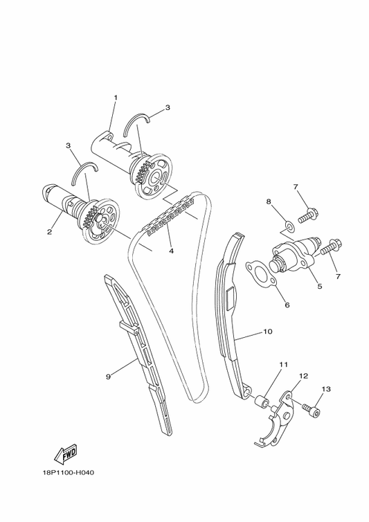 Yamaha 18P-12233-00 Plate, Guide Stopper 1 — shown on the Camshaft & Chain parts diagram