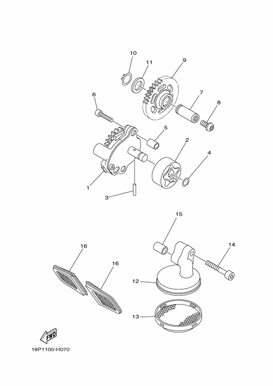 Yamaha 18P-13341-00 Gear, Oil Pump Idle — shown on the Oil Pump parts diagram