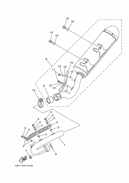 Yamaha 18P-14718-00 . Protector, Muffler 1 — shown on the Exhaust parts diagram