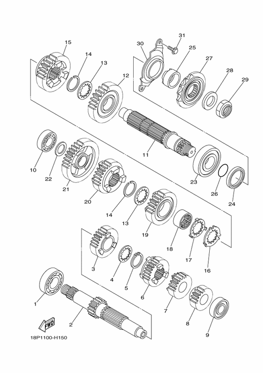 Yamaha 18P-17460-00 Sprocket, Drive (14T) — shown on the Transmission parts diagram