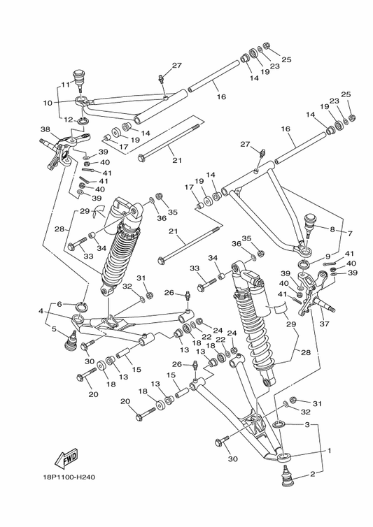 Yamaha 18P-23350-K0 Shock Absorber Assy — shown on the Front Suspension & Wheel parts diagram