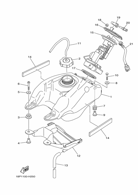 Yamaha 90387-06257 Collar — shown on the Fuel Tank parts diagram