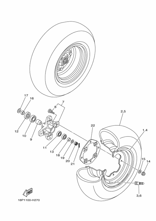 Yamaha 94107-10025 Tire (At21X7R10 Kt351 T/L(N)) — shown on the Front Wheel parts diagram
