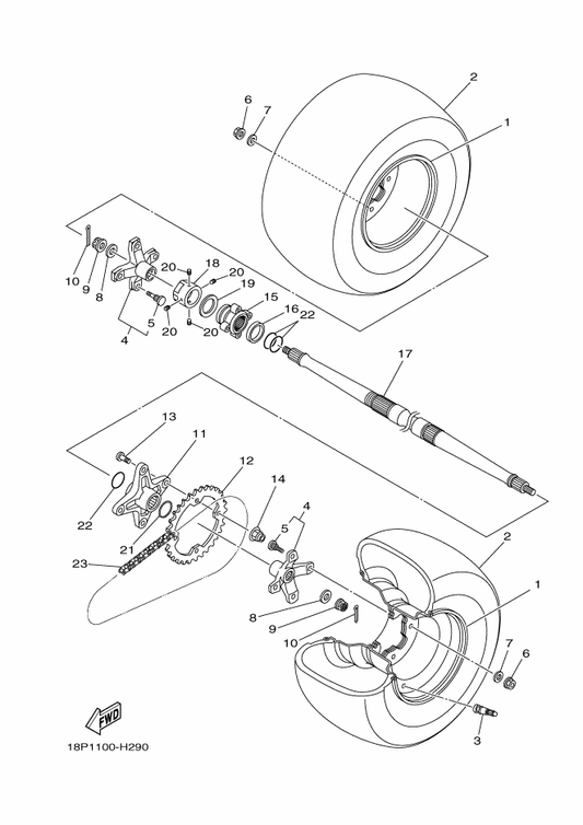 Yamaha 94582-13098 Chain (Did520Mxv 98Le) — shown on the Rear Wheel parts diagram
