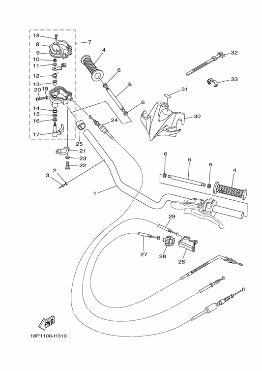 Yamaha 90387-02001 Collar — shown on the Steering Handle & Cable parts diagram