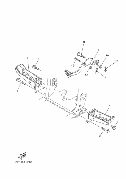 Yamaha 1TD-F7411-00 Footrest 1 — shown on the Stand & Footrest parts diagram