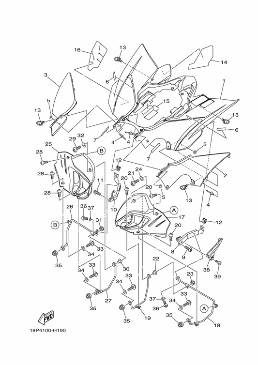Yamaha 18P-W216B-40 Rear Fender Comp.2 — shown on the Rear Fender parts diagram