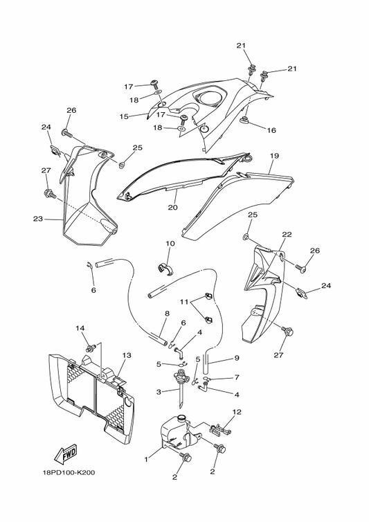Yamaha 18P-12467-00 Cover, Radiator — shown on the Side Cover parts diagram