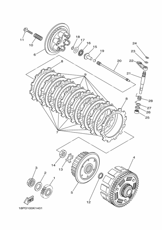 Yamaha 18P-16150-10 Primary Driven Gear Comp. — shown on the Clutch parts diagram