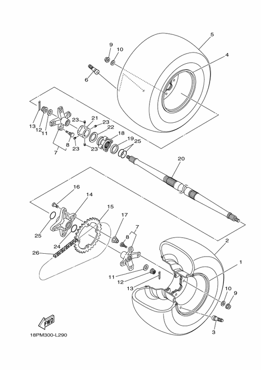 Yamaha 18P-25712-00 Bracket, Disc — shown on the Rear Wheel parts diagram