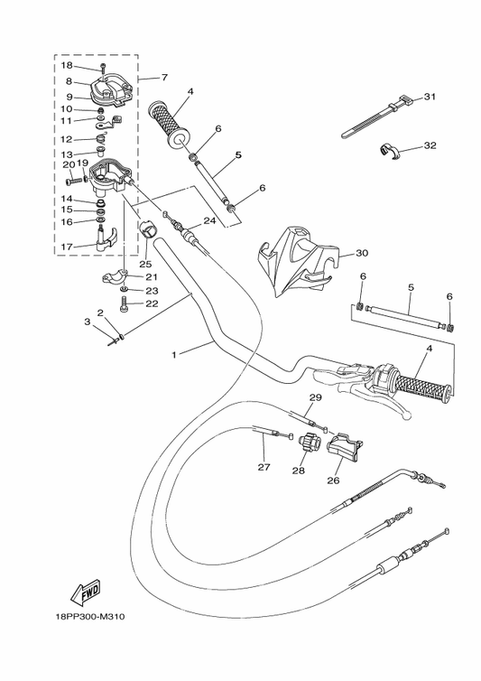 Yamaha 5D3-26111-13 Handlebar — shown on the Steering Handle & Cable parts diagram