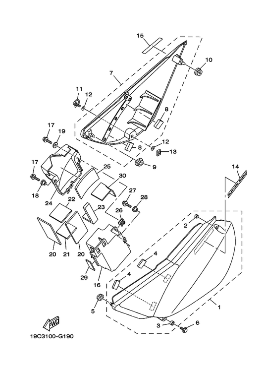 Yamaha 1B2-F1746-00 Damper — shown on the Side Cover parts diagram