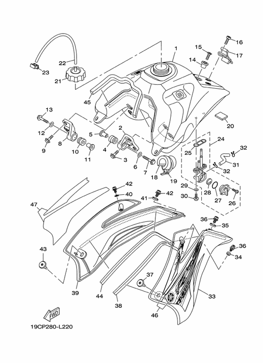 Yamaha 19C-F4250-30 Graphic Set 2 — shown on the Fuel Tank parts diagram
