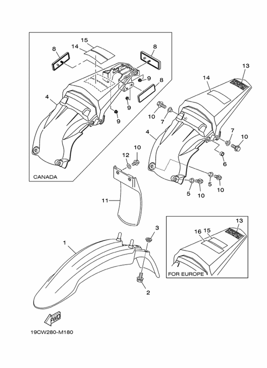 Yamaha 1B2-F153E-30 Emblem, Yamaha — shown on the Fender parts diagram