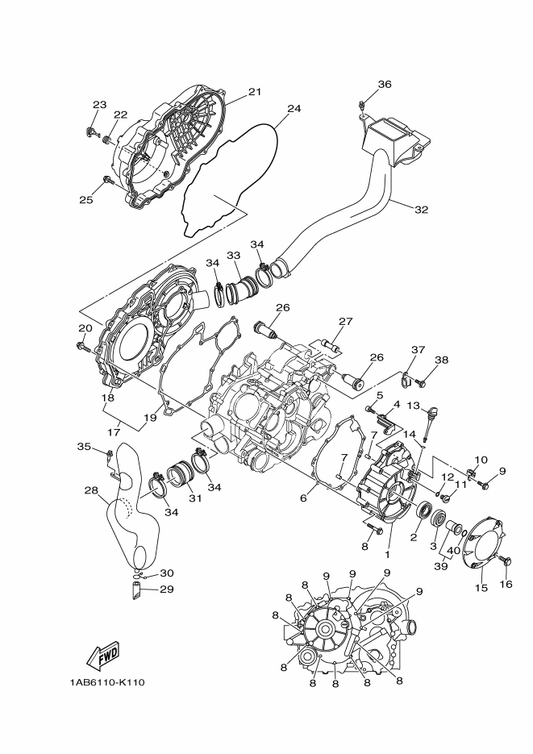 Yamaha 93102-28017 Oil Seal — shown on the Crankcase Cover 1 parts diagram