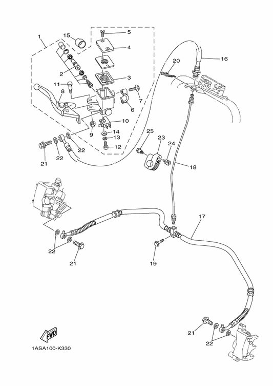 Yamaha 1S3-25871-10 Pipe, Brake — shown on the Front Master Cylinder parts diagram