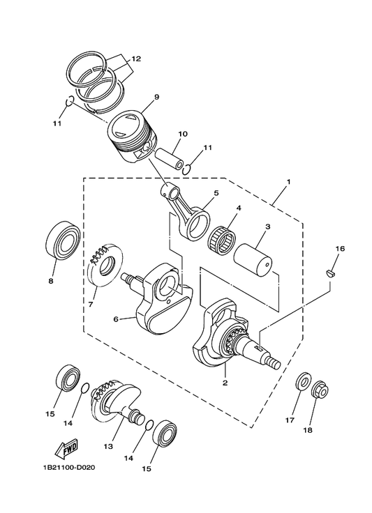 Yamaha 5HH-E1422-10 . Crank 2 — shown on the Crankshaft & Piston parts diagram