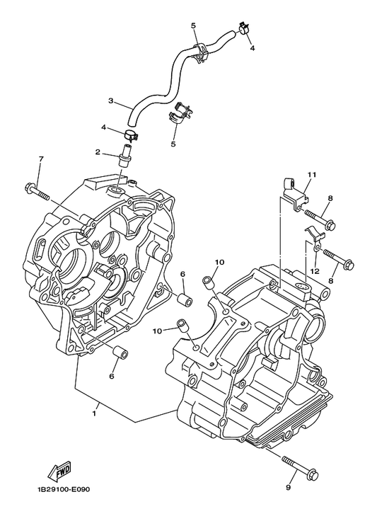 Yamaha 1B2-E1166-20 Pipe, Breather 1 — shown on the Crankcase parts diagram