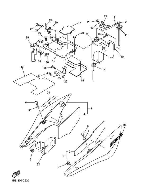 Yamaha 5VX-21781-30 Emblem 1 — shown on the Side Cover parts diagram