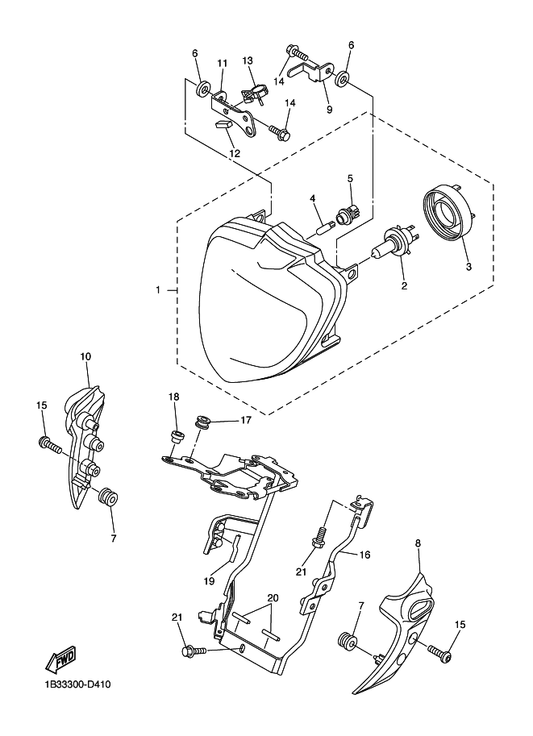 Yamaha 1B3-8431R-00 Stay, Setting — shown on the Headlight parts diagram