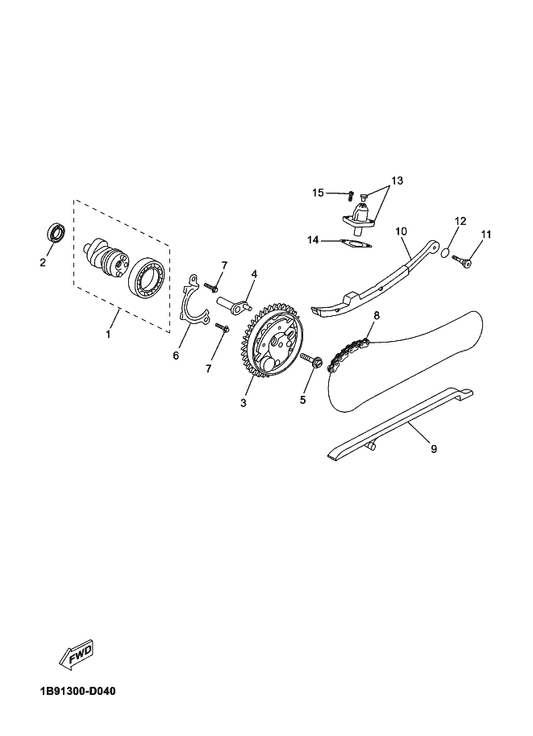 Yamaha 1B9-E2228-00 Bolt — shown on the Camshaft & Chain parts diagram