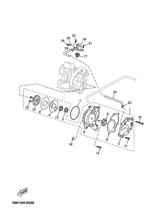 Yamaha 1B9-12411-01 Thermostat — shown on the Water Pump parts diagram