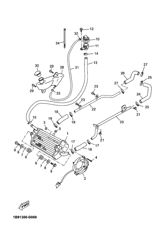 Yamaha 1B9-E243F-00 Hose,3 — shown on the Radiator & Hose parts diagram