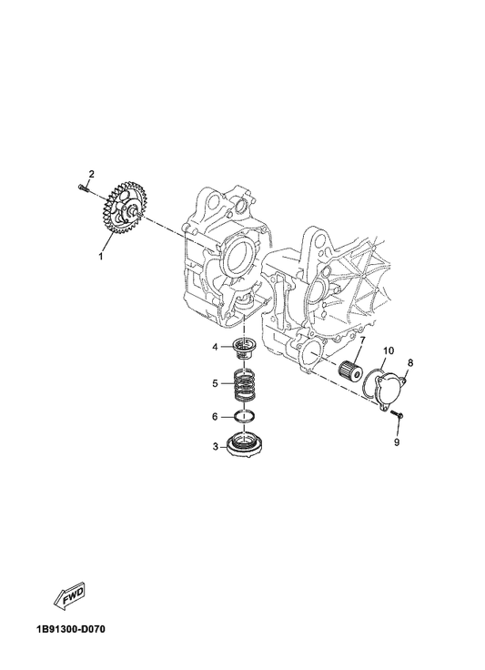 Yamaha 1B9-E3447-10 Cover, Oil Element — shown on the Oil Pump parts diagram