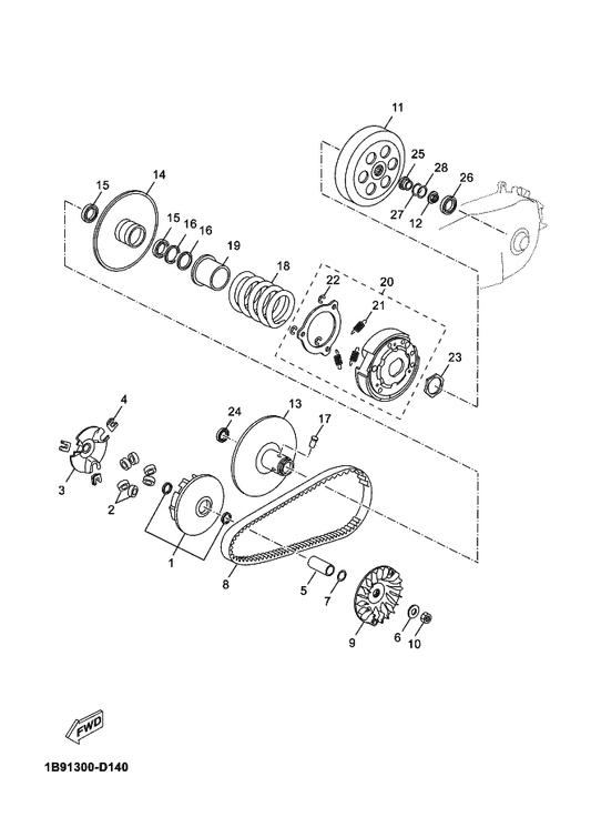 Yamaha 1B9-E6626-10 . Spring, Clutch Weight 1 — shown on the Clutch parts diagram