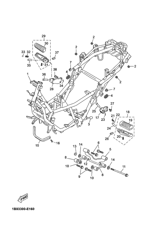 Yamaha 9582M-08016 Bolt — shown on the Frame parts diagram