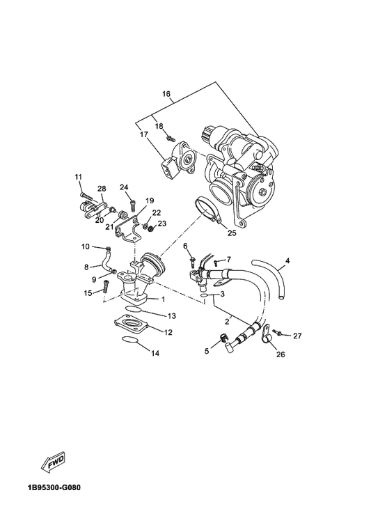 Yamaha 1B9-E3595-00 Joint — shown on the Intake parts diagram