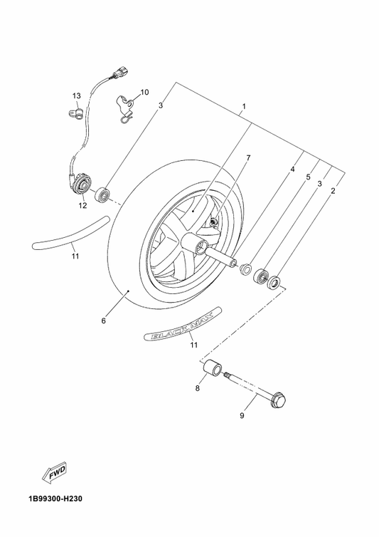 Yamaha 1B9-F5117-30 . Spacer, Bearing — shown on the Front Wheel parts diagram