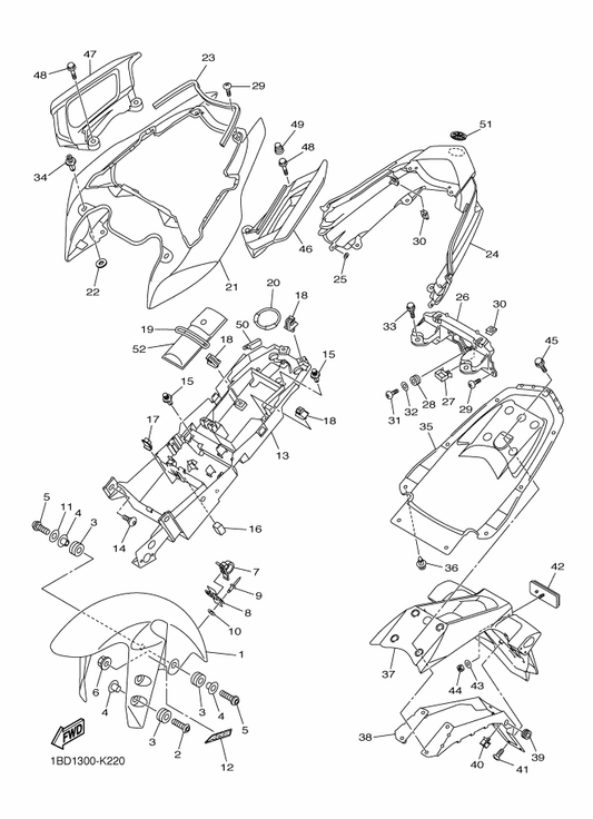 Yamaha 42P-21651-00-P0 Cover, Rear Fender — shown on the Fender parts diagram