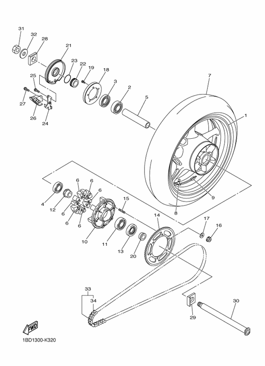 Yamaha 93306-20659 Bearing — shown on the Rear Wheel parts diagram