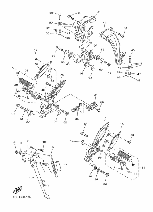 Yamaha 90201-08054 Washer, Plate — shown on the Stand & Footrest parts diagram
