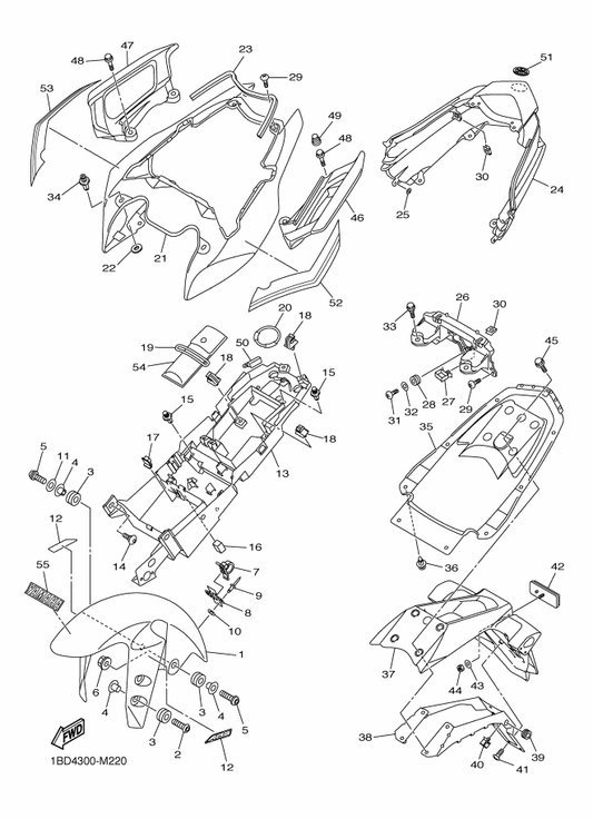 Yamaha 5VS-21578-20 Emblem — shown on the Fender parts diagram