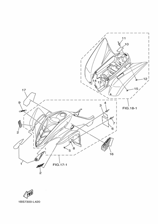 Yamaha 1AS-21565-10 Emblem, 2 — shown on the Emblem & Label 1 parts diagram